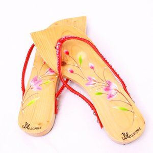 Blossom Wooden Hand Painted Sandals